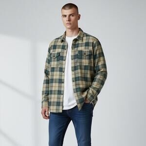 Jetty Breaker Flannel Shirt NWT Men's Sz L Green Plaid Organic Cotton Utility